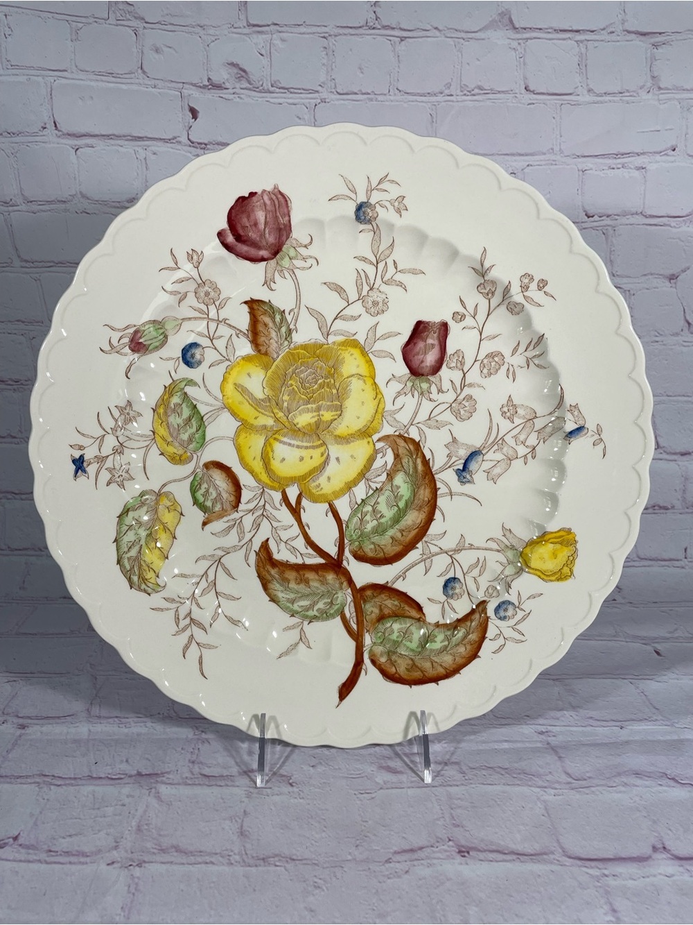 Vintage Metlox Vernon Rose Floral Hand Painted 14” Round Chop Plate Platter USA
